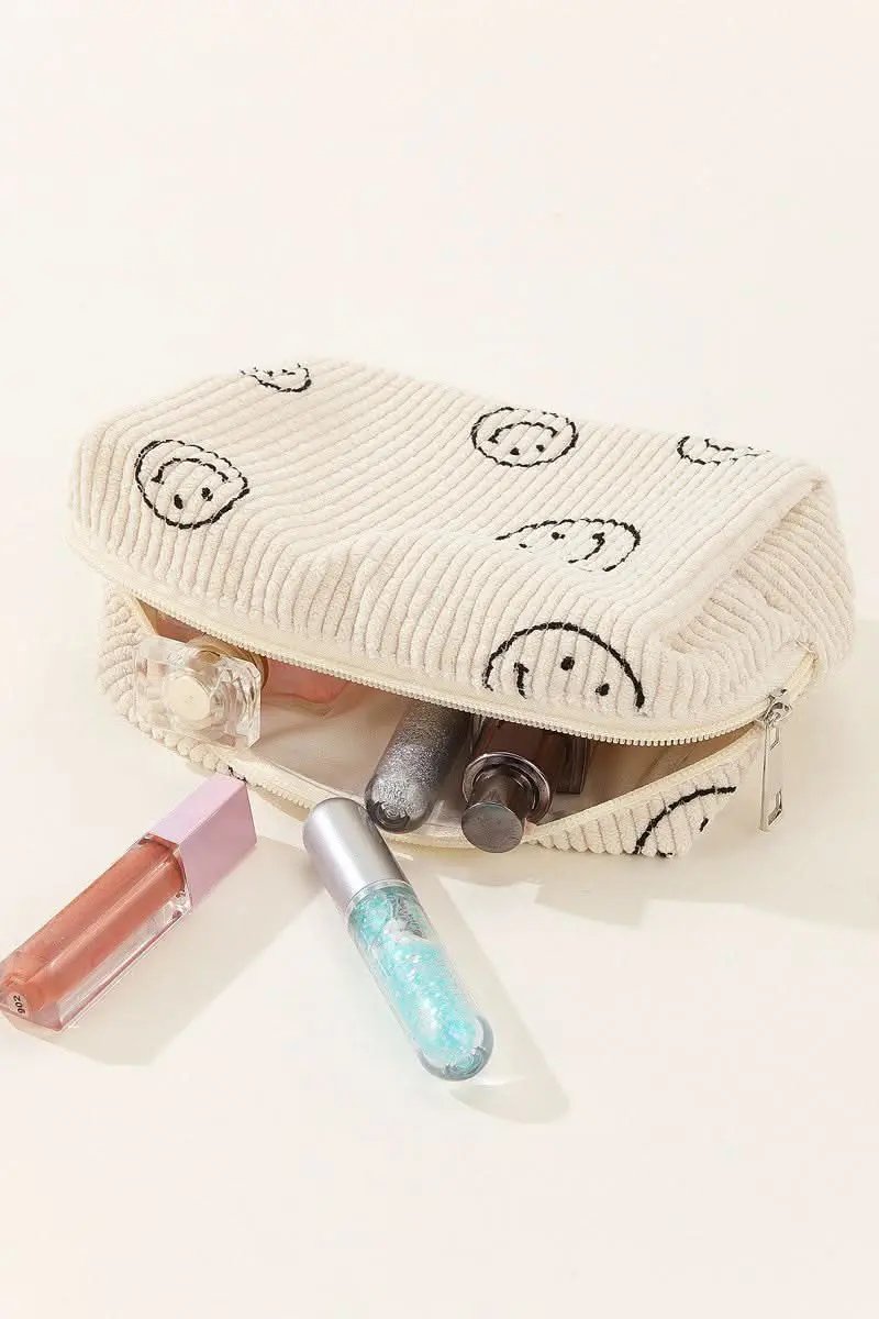 Zenana Smiley Face Corduroy Cosmetic Pouch - Love Salve